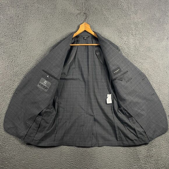 Banana Republic Sport Coat Mens 44R Gray Plaid Performance Wool Lightweight - Picture 4 of 16